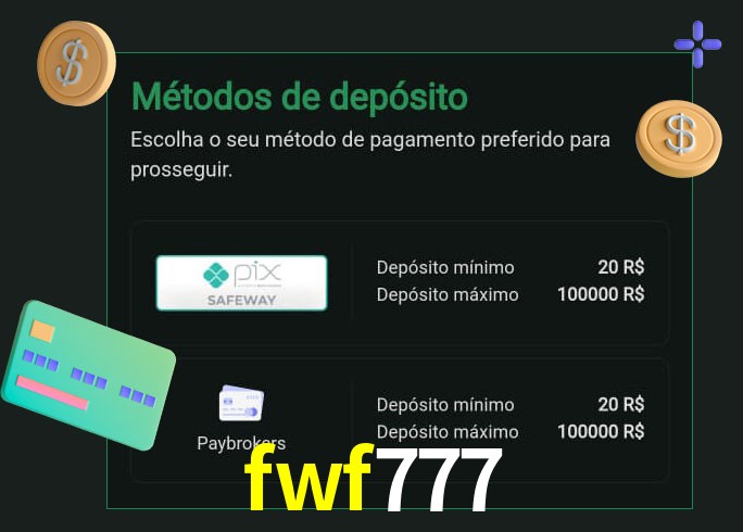 O cassino fwf777 oferece uma grande variedade de métodos de pagamento